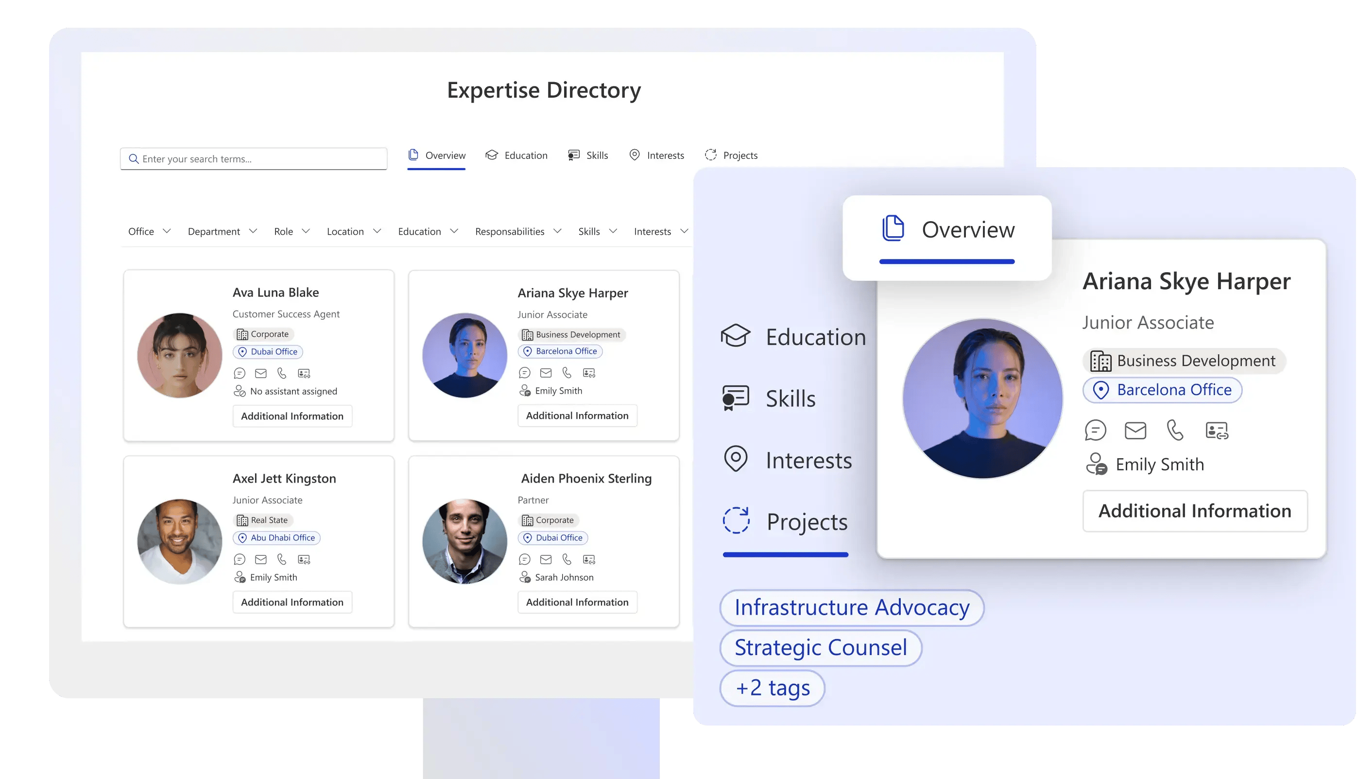 Expertise Directory screen view mockup